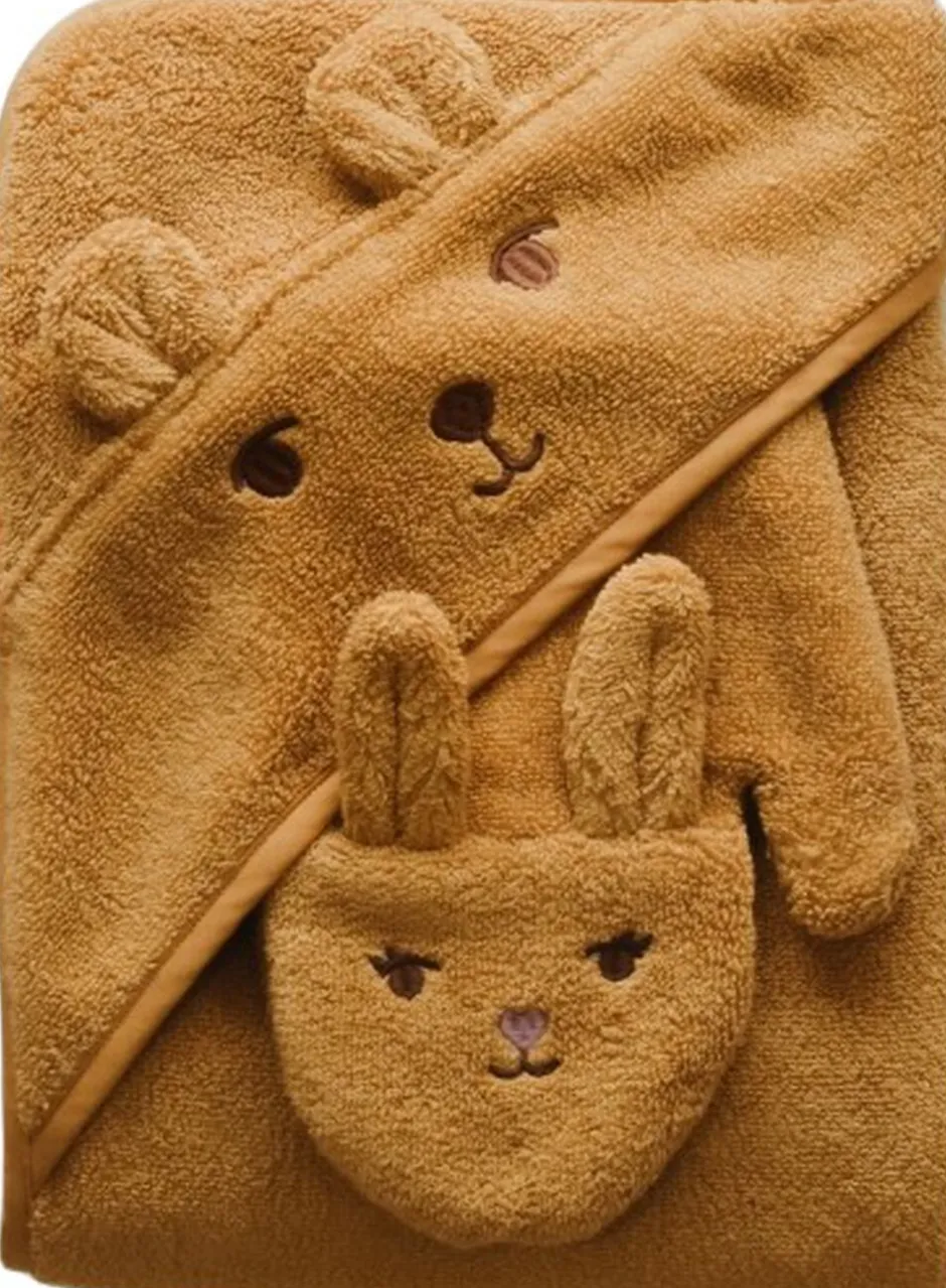 Håndklæder<Fabelab Bath Mitts - 2 pack - Bear and Bunny Wood thrush