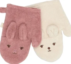 Håndklæder<Fabelab Bath Mitts - 2 pack - Bear and Bunny Ash rose