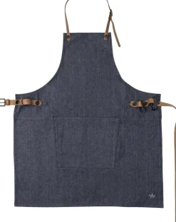 Tekstiler Til Køkkenet<DutchDeluxes BBQ Style Apron, Denim Brut with leather straps in Cognac co