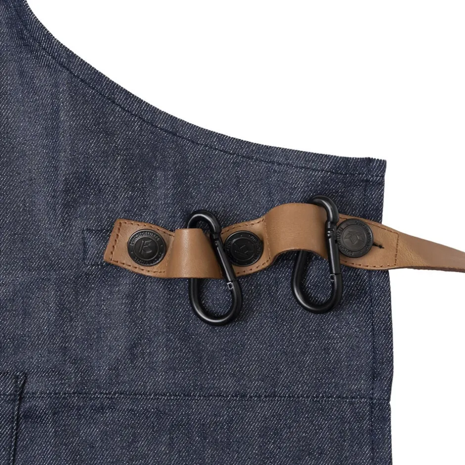 Tekstiler Til Køkkenet<DutchDeluxes BBQ Style Apron, Denim Brut with leather straps in Cognac co