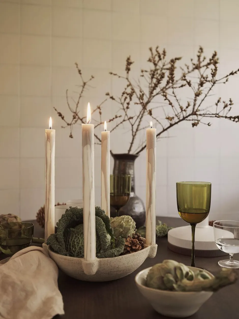 Lys & Lysestager<Ferm Living Bowl Candle Holder - L - Ceramic - Light Grey