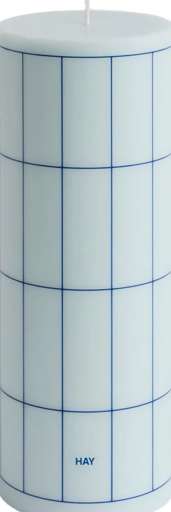 Lys & Lysestager<Hay Column Candle-Large-Light blue with blue grid check