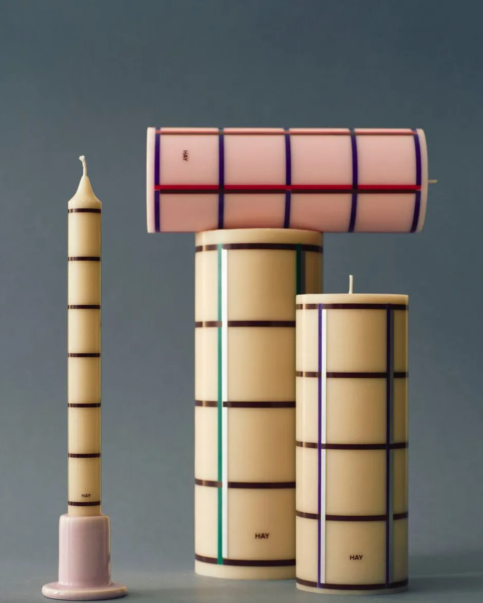 Lys & Lysestager<Hay Column Candle-Medium-Light pink, red, bordeaux and dark blue