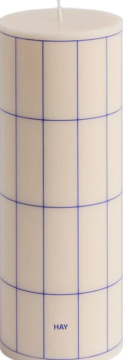 Lys & Lysestager<Hay Column Candle-Medium-Off-white with blue grid check