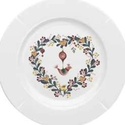 Julestel<Lyngby Porcelæn GC Cottage Tallerken Ø19. 5 cm hvid m. deko
