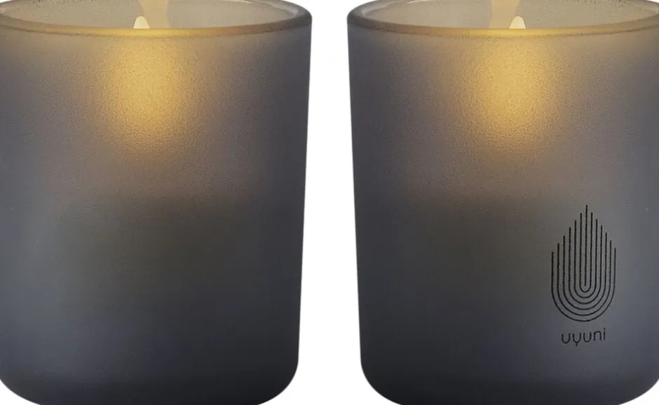 Lys & Lysestager<Uyuni Glass Candle, Grey, 2-pack, 6x7 cm