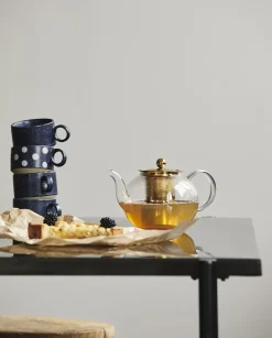 Kopper & Krus<Nordal GRAINY tea cup w. handle, dark blue