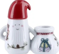 Julepynt<Kähler Hammershøi Christmas Nissefar lysestage H8. 5 hvid m. deko