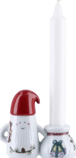 Julepynt<Kähler Hammershøi Christmas Nissefar lysestage H8. 5 hvid m. deko