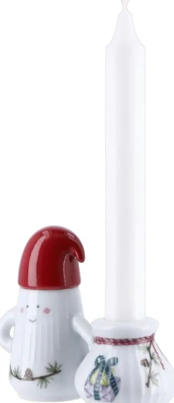 Julepynt<Kähler Hammershøi Christmas Nissefar lysestage H8. 5 hvid m. deko