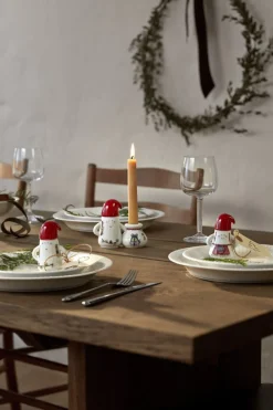 Julepynt<Kähler Hammershøi Christmas Nissefar lysestage H8. 5 hvid m. deko
