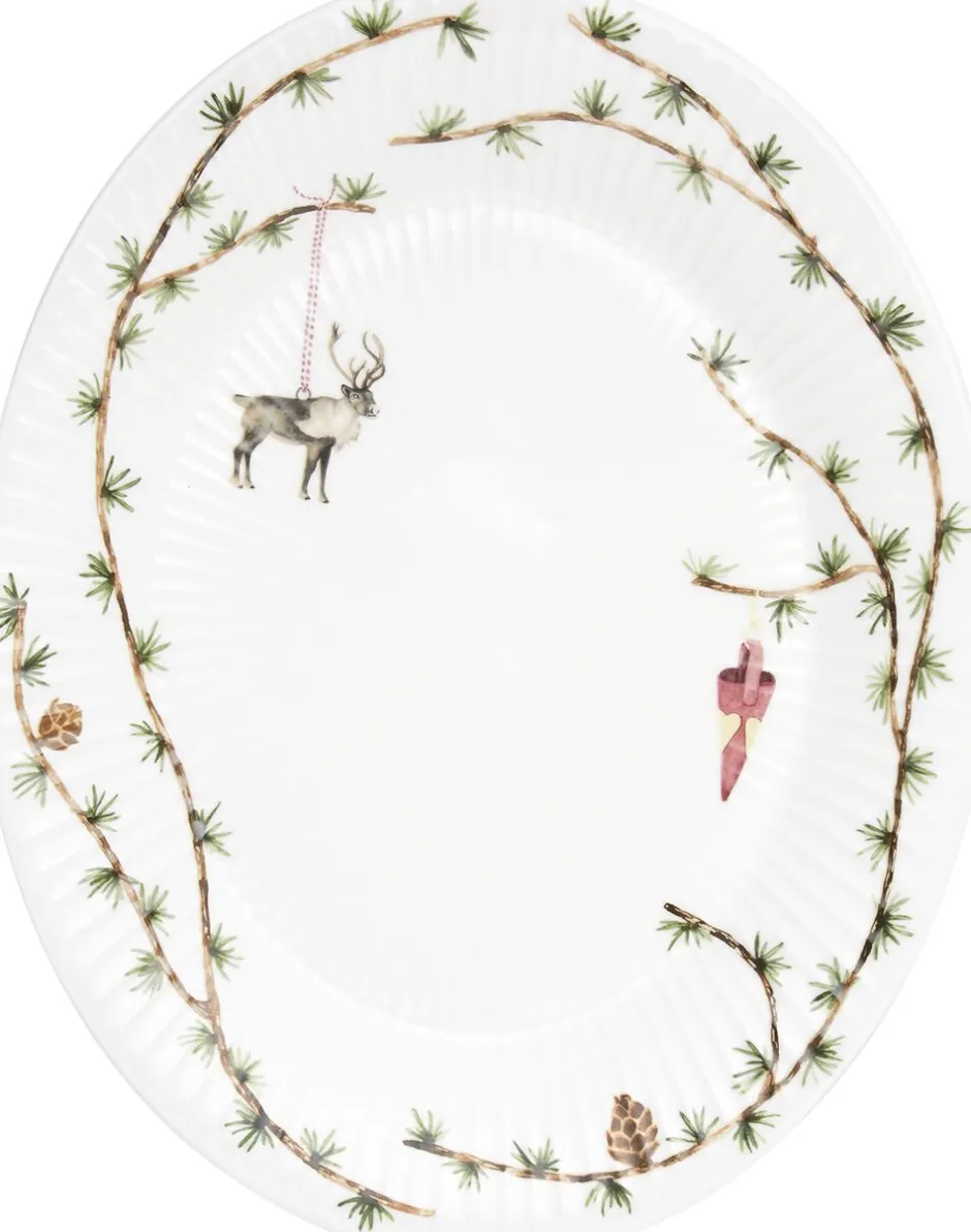 Skåle & Fade|Julestel<Kähler Hammershøi Christmas Ovalt bordfad 27x34 hvid m. deko