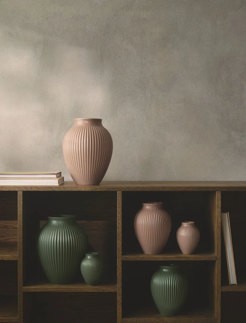 Vaser & Urtepotteskjulere<Knabstrup Keramik Knabstrup vase H 12. 5 cm ripple mat dusty rose