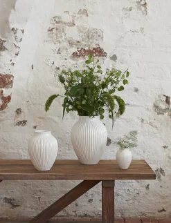 Vaser & Urtepotteskjulere<Knabstrup Keramik Knabstrup, vase, riller hvid, 12,5 cm