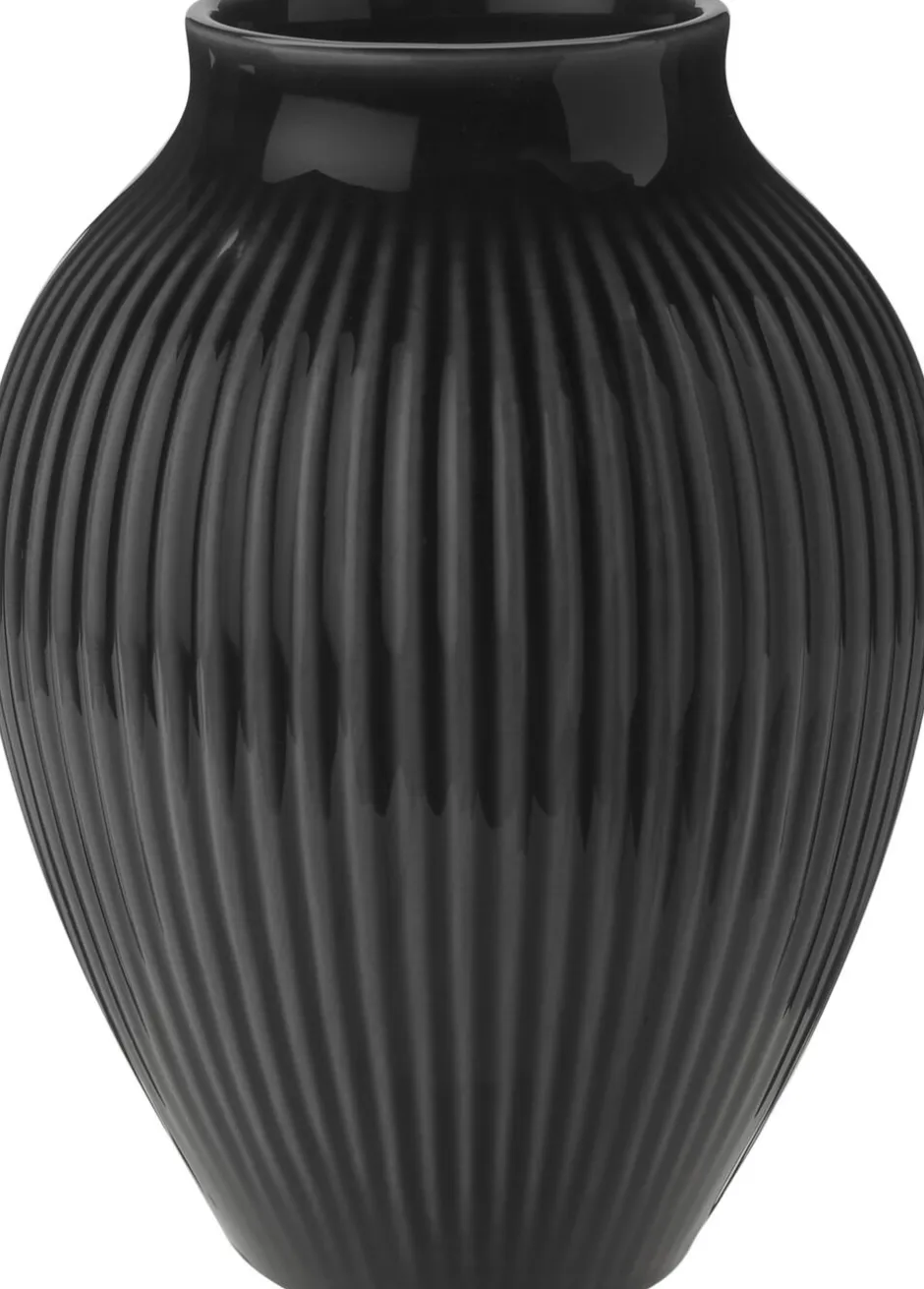 Vaser & Urtepotteskjulere<Knabstrup Keramik Knabstrup, vase, riller sort, 12,5 cm