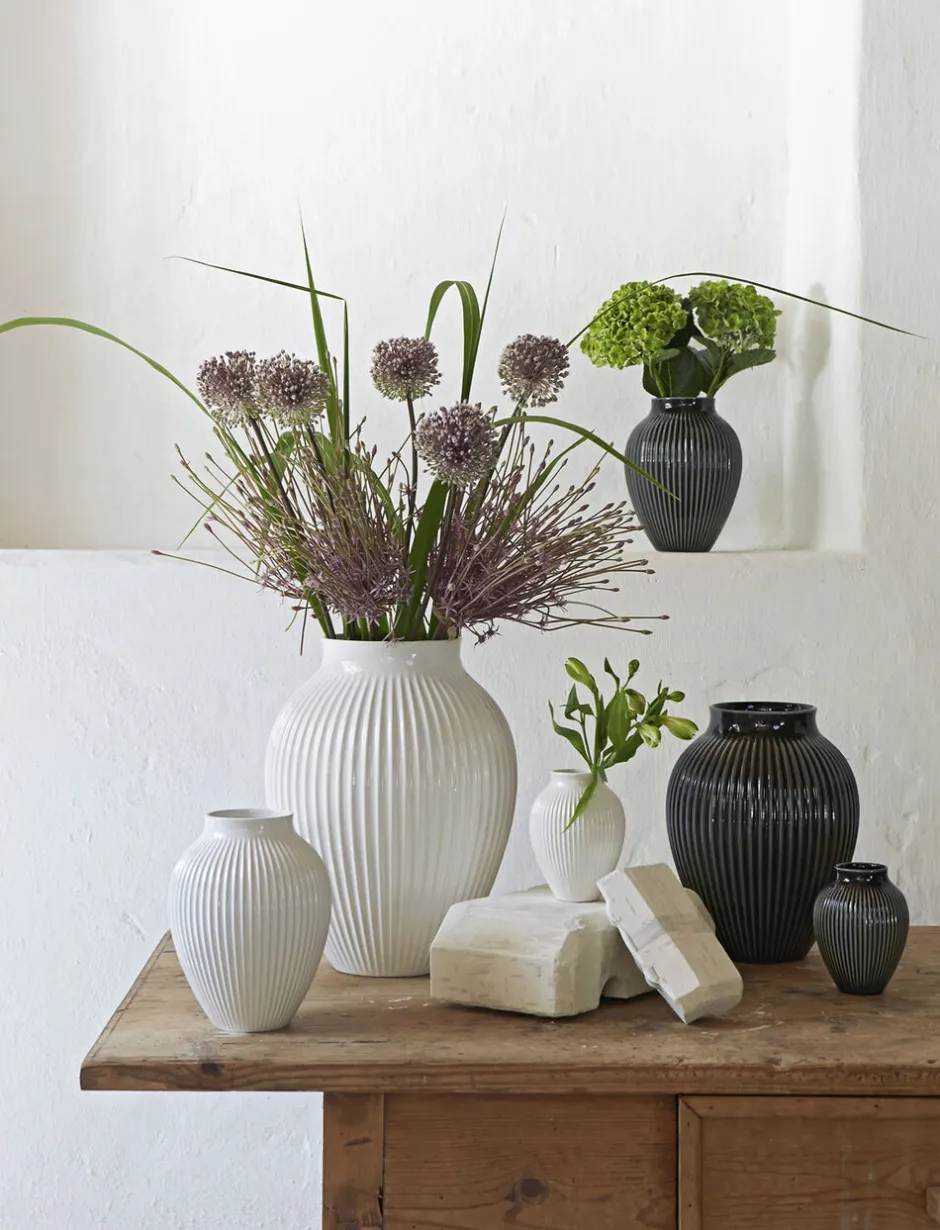 Vaser & Urtepotteskjulere<Knabstrup Keramik Knabstrup, vase, riller sort, 12,5 cm