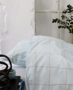 Sengetøj & Lagner<OMHU Økologisk sengesæt, Wave grid Aqua
