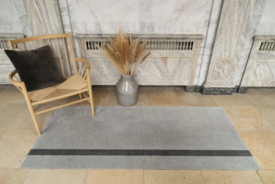 Gulvtæpper<Tica Copenhagen Løber, 130x90 cm, stripe vertical lysegrå/steelgrey