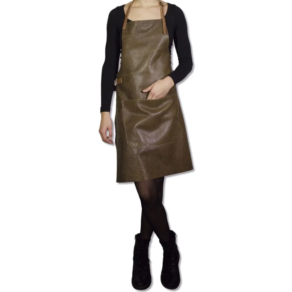 Tekstiler Til Køkkenet<DutchDeluxes Læderforklæde BBQ Style Apron Vintage Brown