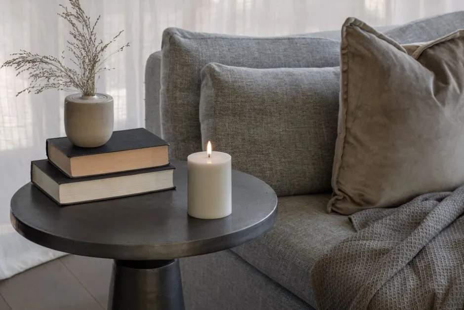 Elektriske Julelys<Uyuni LED pillar candle, Oyster Grey, Smooth, 7,8x10 cm