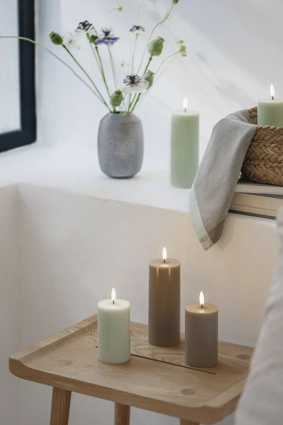 Elektriske Julelys<Uyuni LED pillar candle, Sandstone, Smooth, 5,8x15,2 cm