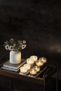 Lys & Lysestager<Uyuni LED rechargeable glass candle, Grey, 9,2x10,2 cm