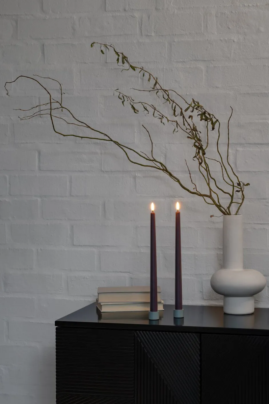 Elektriske Julelys<Uyuni LED slim taper candle, Dusty Mulberry, Smooth, 2-pack, 2,3x3