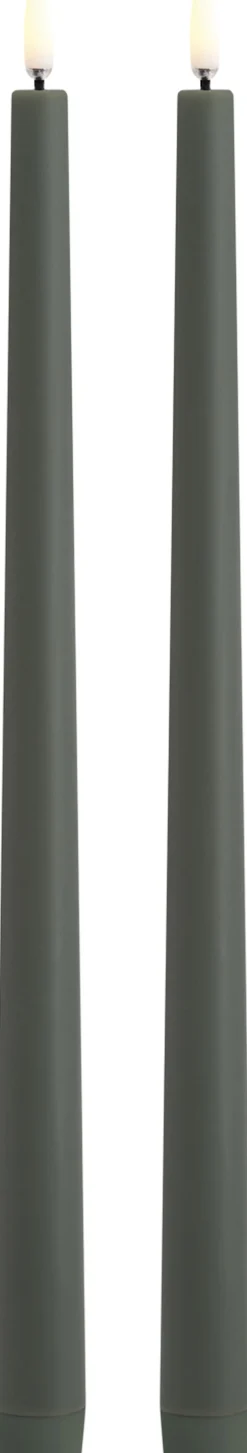 Elektriske Julelys<Uyuni LED taper candle, Olive green, Smooth, 2,3x32 cm / 2-pack