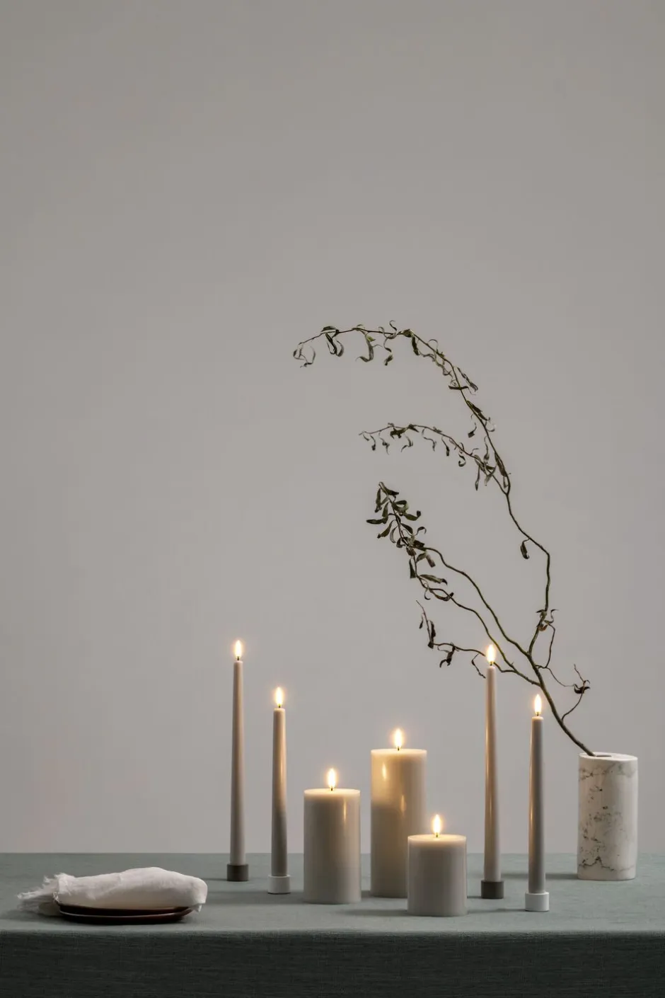 Lys & Lysestager|Elektriske Julelys<Uyuni LED taper candle, Oyster Grey, Smooth, 2-pack, 2,3x25 cm