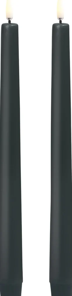 Lys & Lysestager<Uyuni LED taper candle, Pine green, smooth, 2-pack, 2,3x25 cm