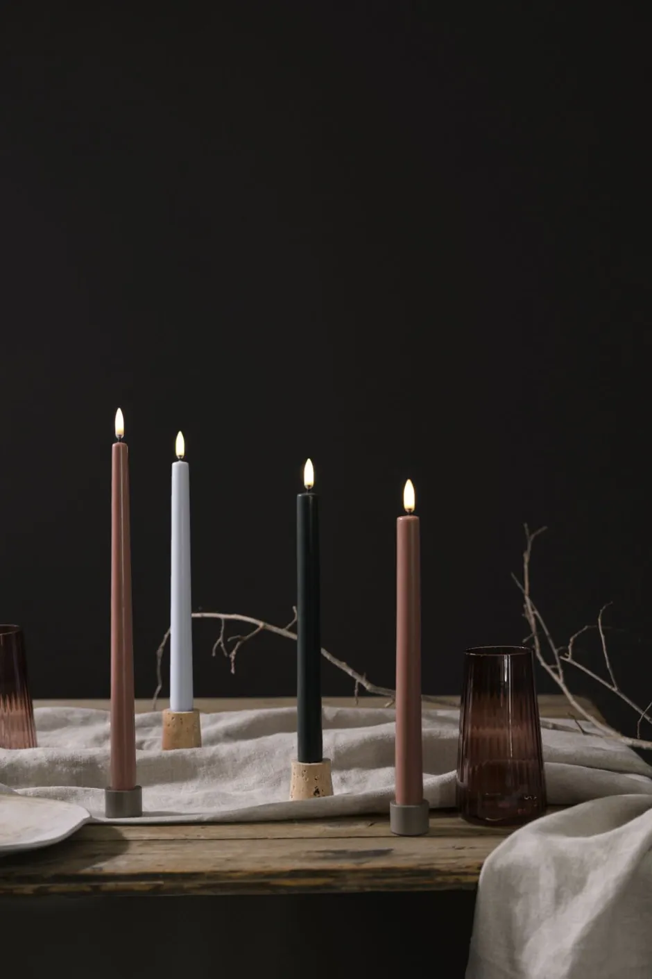 Lys & Lysestager<Uyuni LED taper candle, Pine green, smooth, 2-pack, 2,3x25 cm