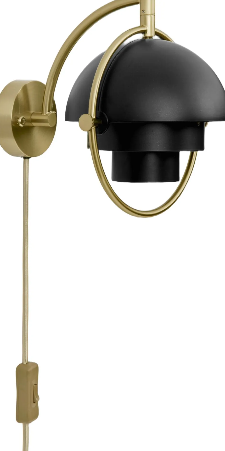 Væglamper<Gubi Multi-Lite Wall Lamp, EU Base: Brass, Shade: Black Semi Matt