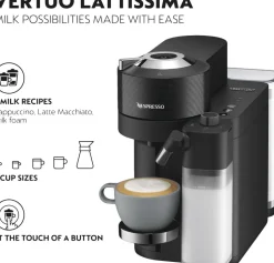 Kaffe & Te<Nespresso Vertuo Lattissima Coffee Machine Delonghi, Matt
