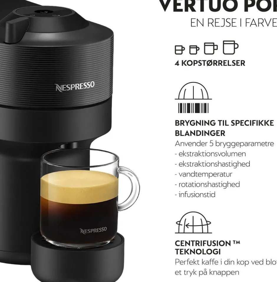 Kaffe & Te<Nespresso Vertuo Pop coffee machine fraDeLonghi, Liquorice Bl