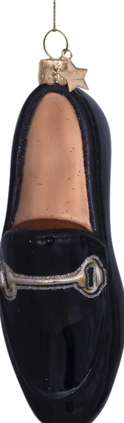 Juletræspynt<Vondels Ornament glass black gold loafer H10cm
