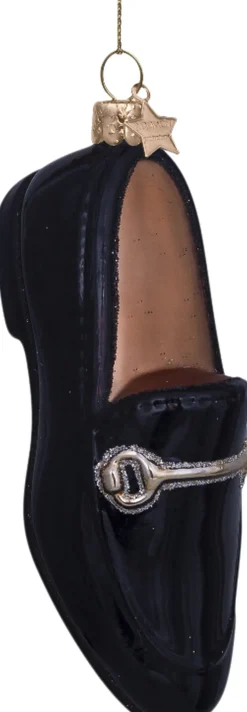 Juletræspynt<Vondels Ornament glass black gold loafer H10cm