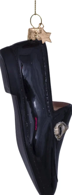Juletræspynt<Vondels Ornament glass black gold loafer H10cm
