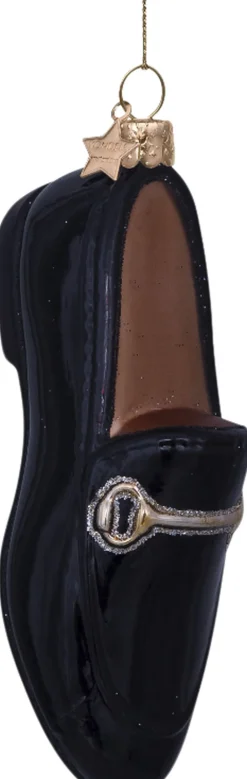 Juletræspynt<Vondels Ornament glass black gold loafer H10cm