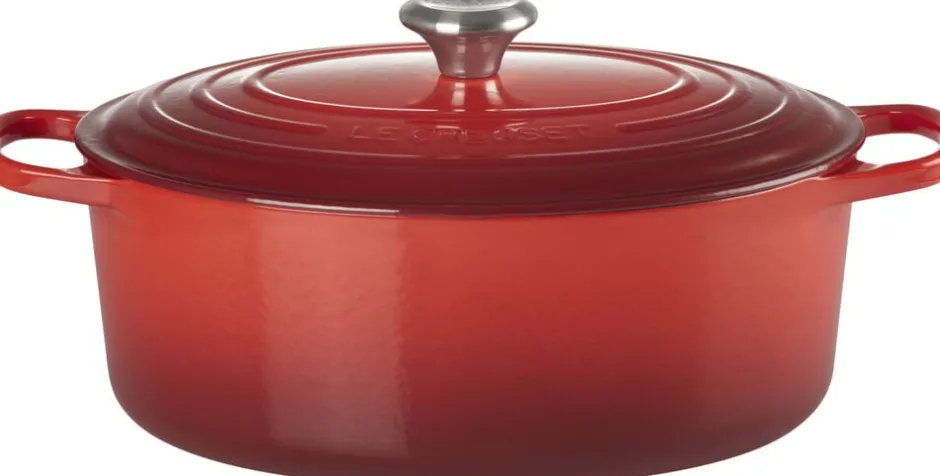Gryder & Pander<Le Creuset Oval støbejernsgryde 6,3L Cerise