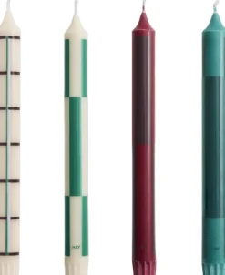 Lys & Lysestager<Hay Pattern Candle-Greens and bordeaux, Set of 4