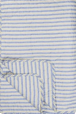 Plaider<Ib Laursen Quilt blå m/hvide og brune striber