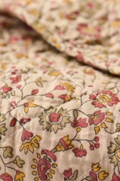 Plaider<Ib Laursen Quilt brun m/røde, orange og grå blomsterranker