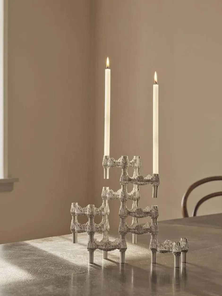 Lys & Lysestager<STOFF Nagel Quist candle holder set with 3 pcs - brushed chrome