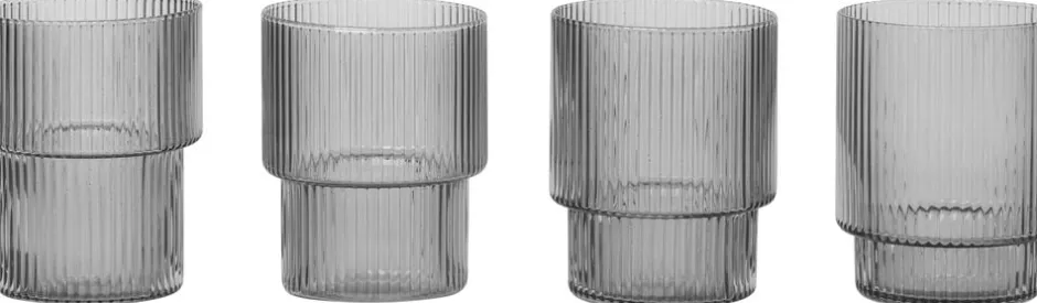 Glas<Ferm Living Ripple Glasses - Set of 4 - Smoked Grey