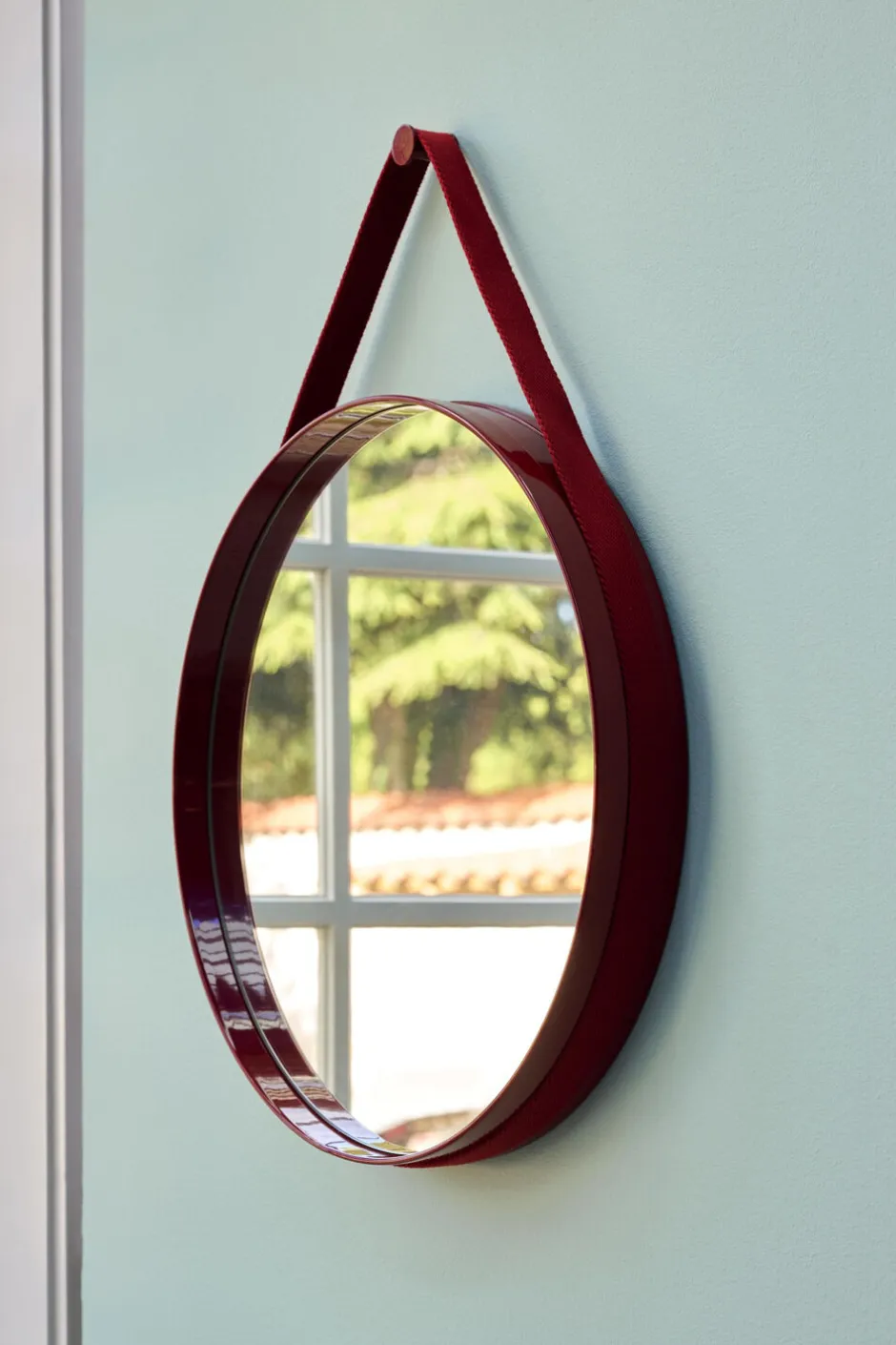 Spejle<Hay Strap Mirror No 2, Ø50 Red