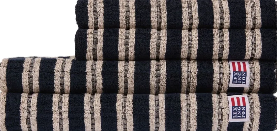 Håndklæder<Lexington Striped Terry Towel Blackish navy/lt beige