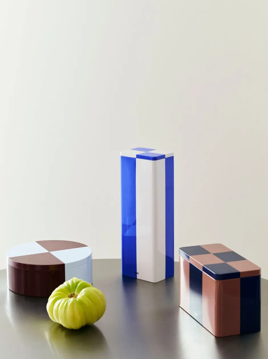 Opbevaring<Hay Tin Container-Slim-Blue and off-white