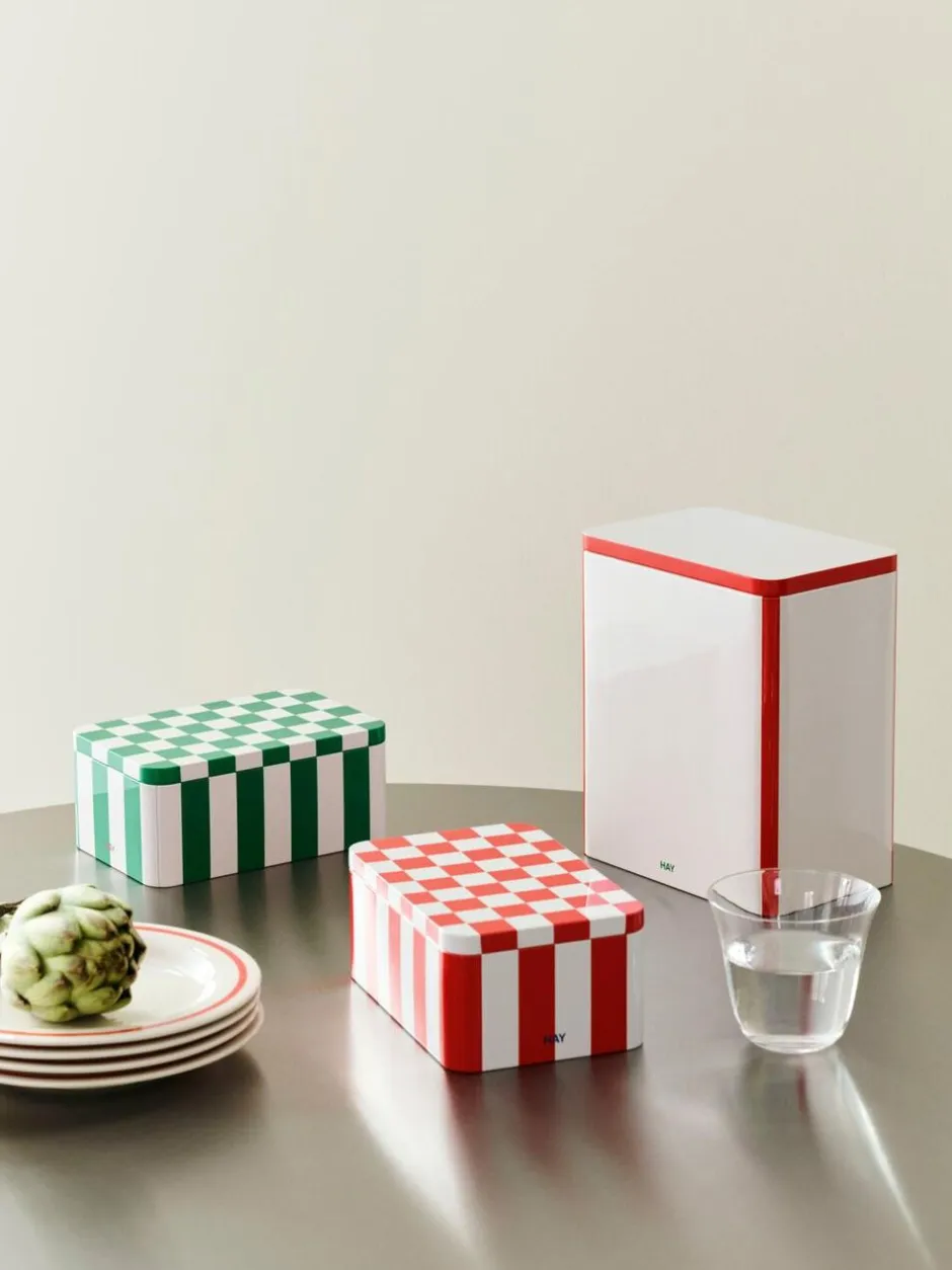 Opbevaring<Hay Tin Container-Small-Red and off-whi