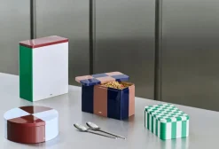 Opbevaring<Hay Tin Container-X-Large-Off-White, burgundy and green