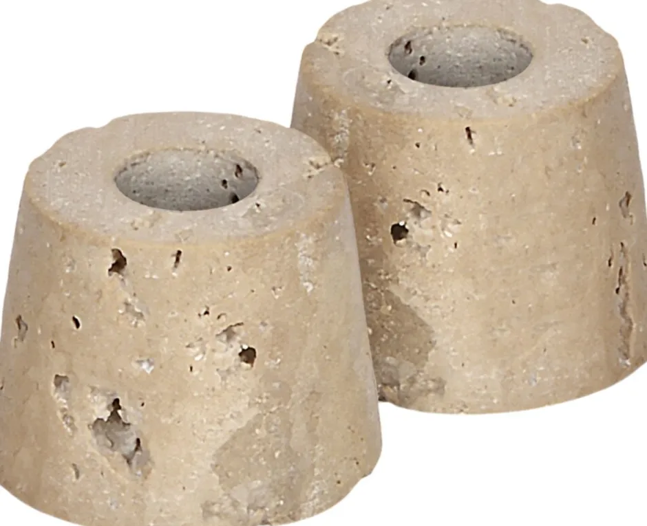 Lys & Lysestager<Uyuni Travertine Candleholder mini taper, S, Desert beige, 2-pack,
